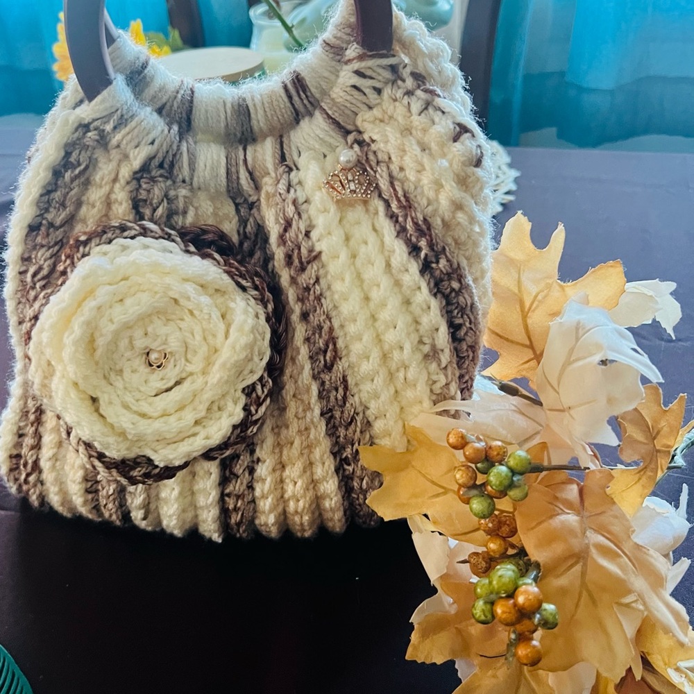 Sold -***Handmade Crochet Bag with Flower Accent
